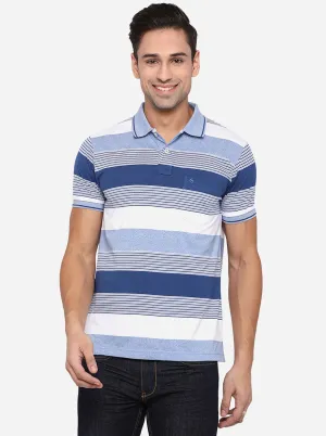 Powder Blue Striped Slim Fit Polo T-Shirt | Greenfibre